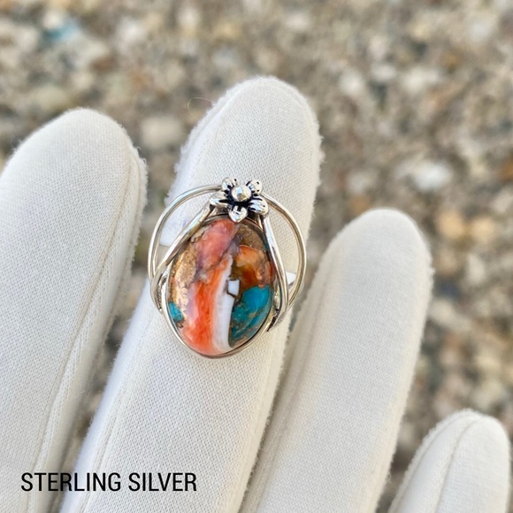 Spiny Oyster Turquoise Sterling Silver Ring Size 7 3/4 - Picture 11 of 12